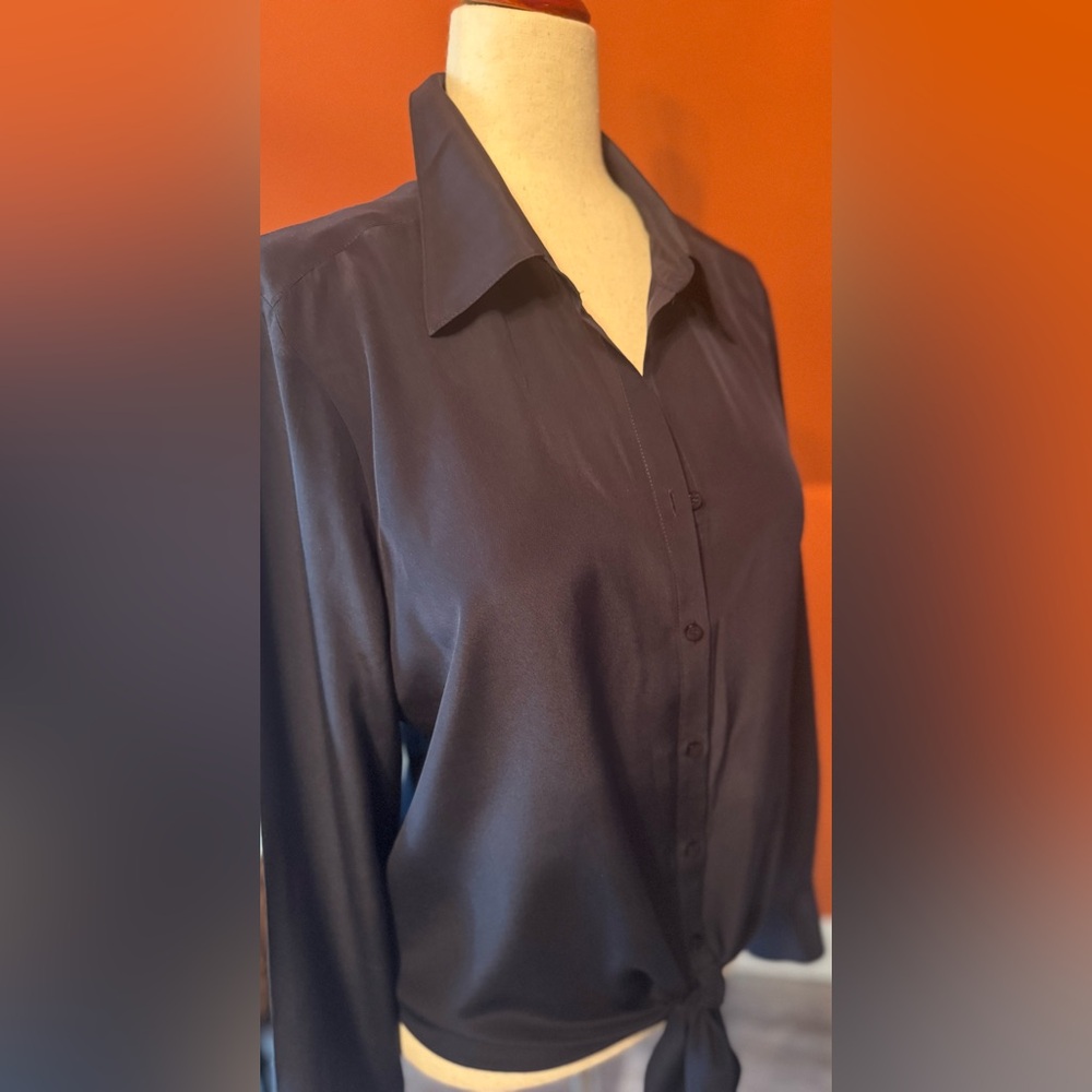 ANTONIO MELANI Navy Silk Long Sleeve Button Down Shirt - Picture 3 of 8